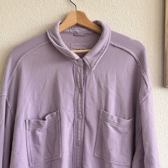 Aerie LumberJane Fleece Button Up Oversized Shirt in a purple color variant XL - Picture 5 of 10